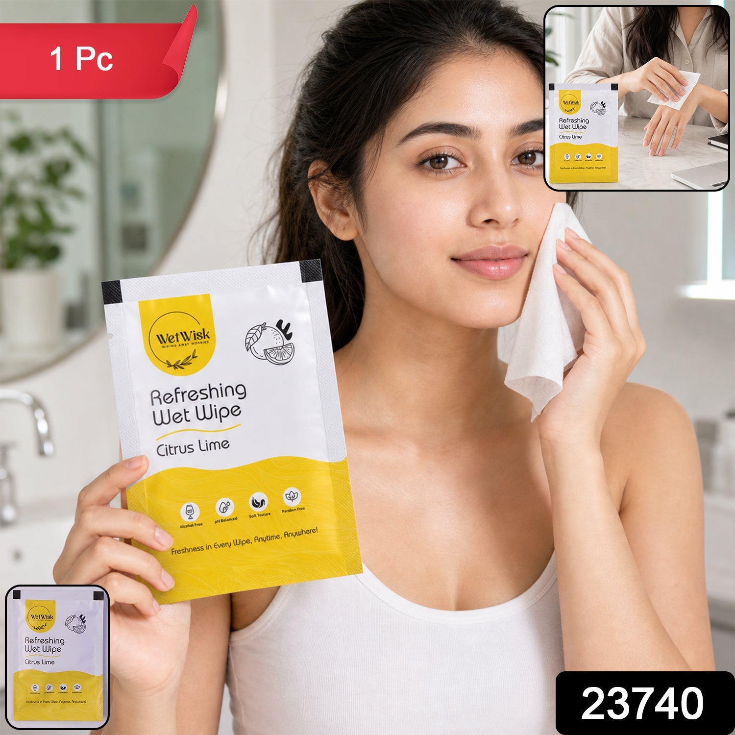 Pack of Citrus Lime Refreshing Wet Wipes with resealable lid