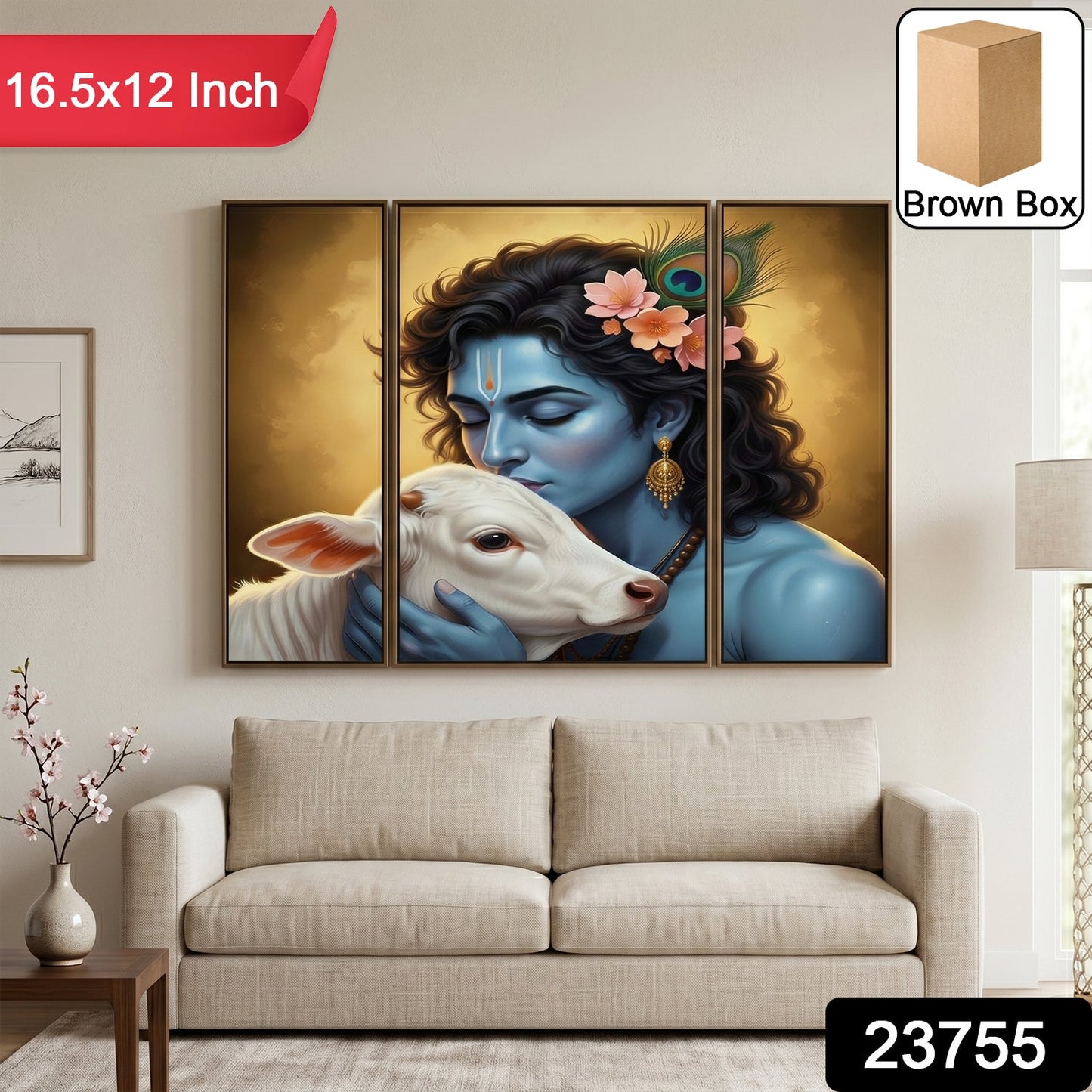 Krishna with cow MDF wall art piece showcasing spiritual theme