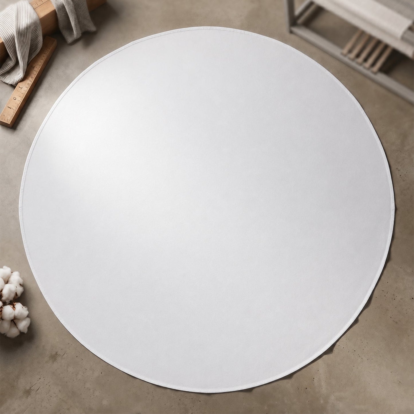 Displayed white round tablecloth perfect for table decoration