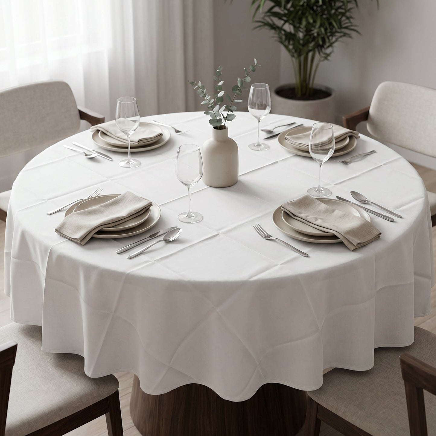 Premium white round tablecloth for home and party use