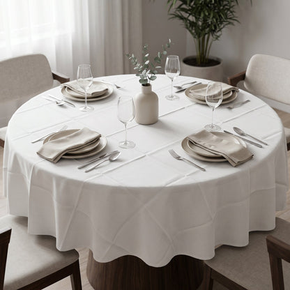 Premium white round tablecloth for home and party use