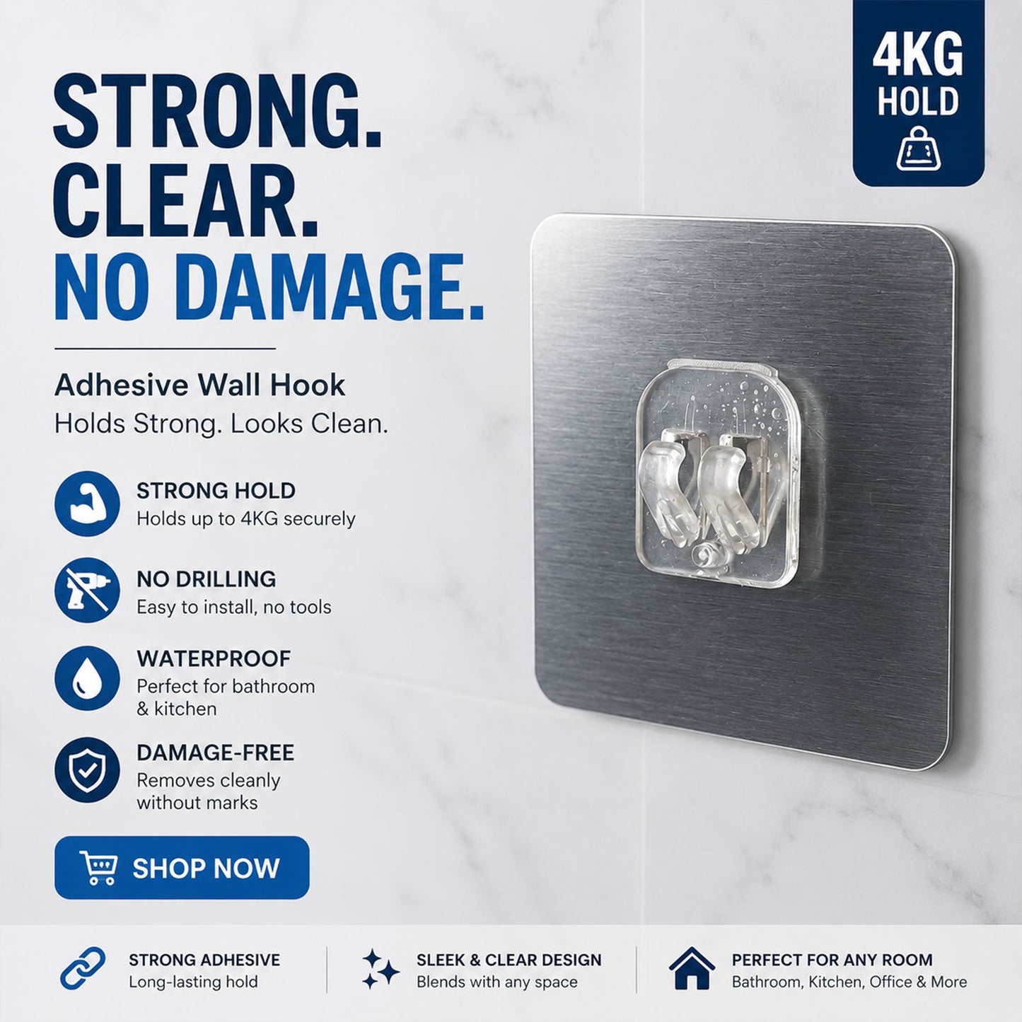 Design view of waterproof adhesive wall hook