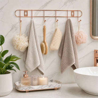Elegant rose gold wall mounted 6 hook rack for home