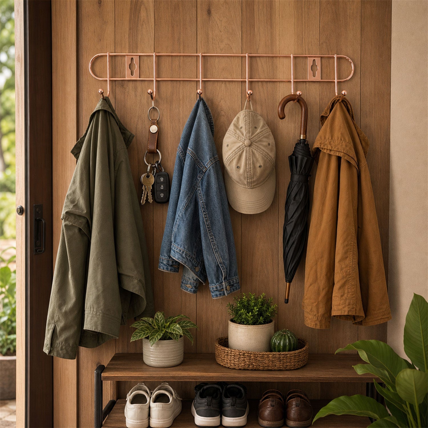 Details of the rose gold wall hook rack