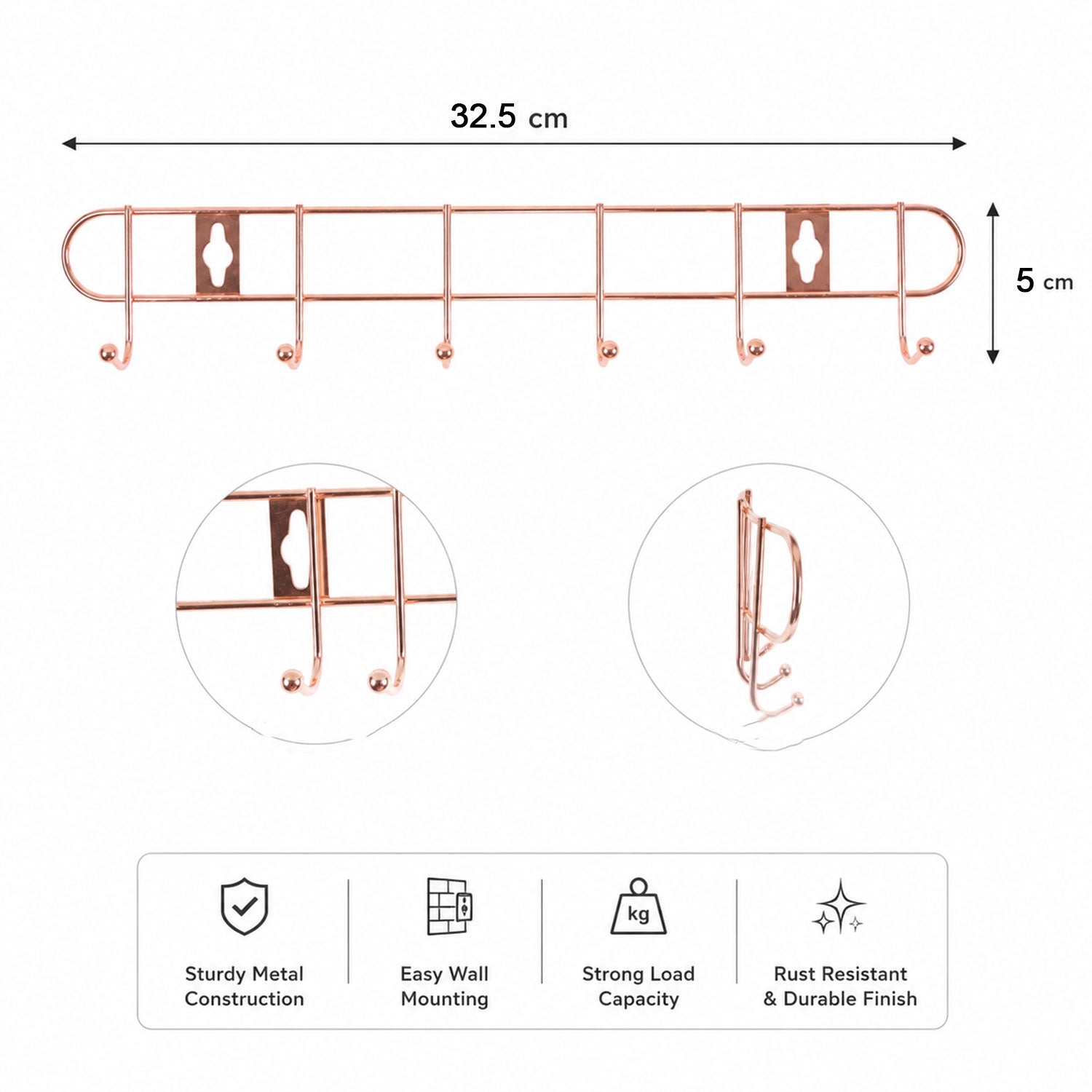 Size guide for wall hook rack