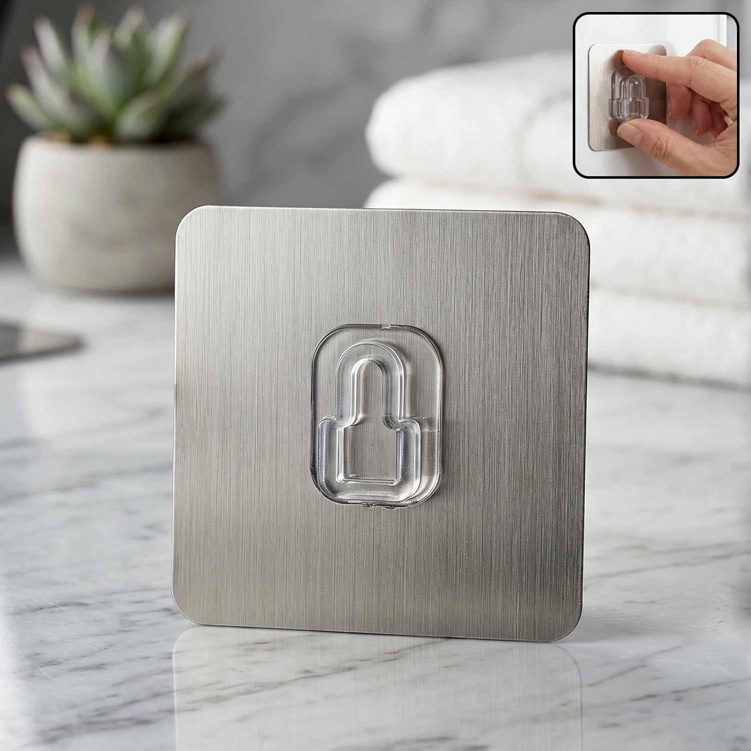 Close-up of adhesive wall hook for home storage